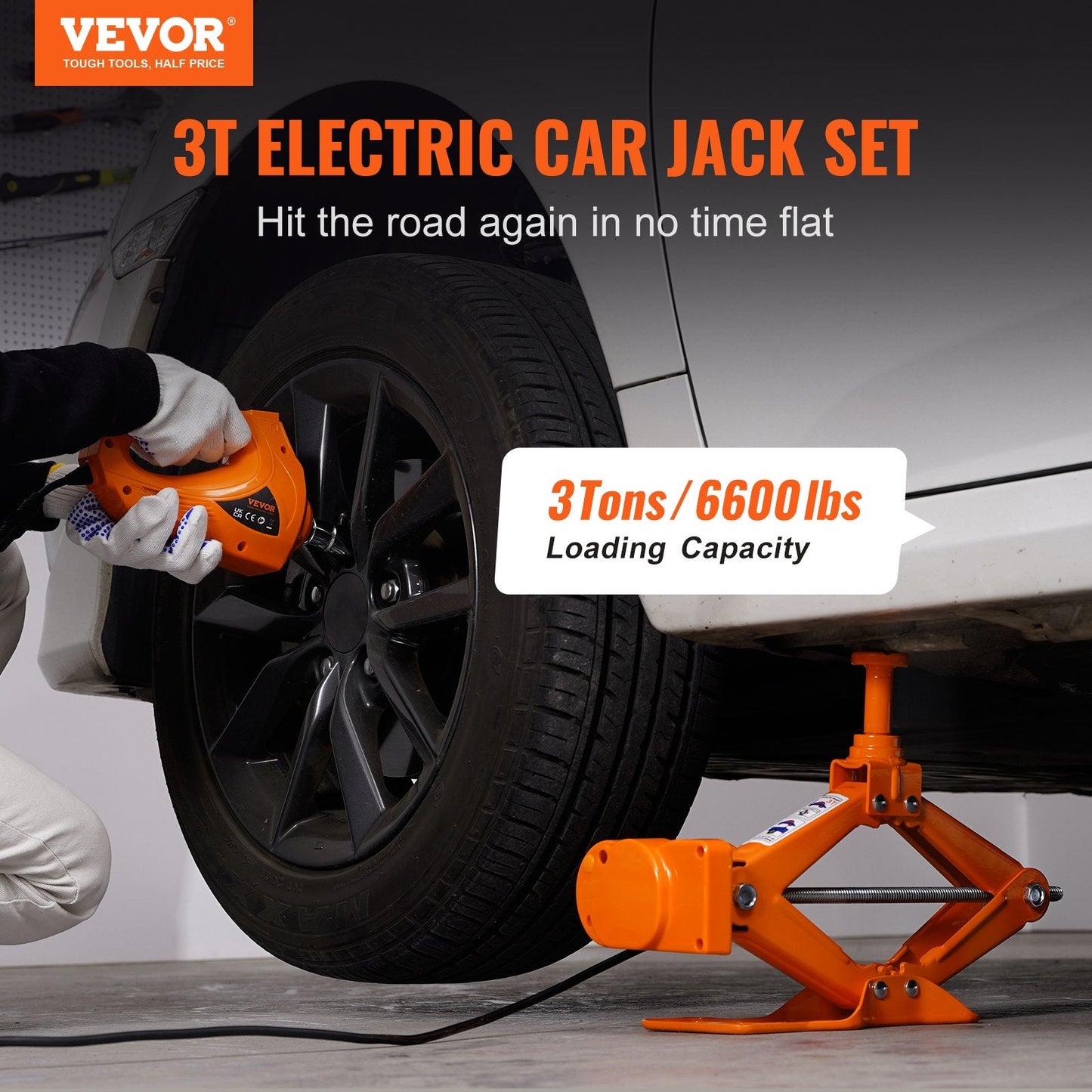 VEVOR Electric Car Jack, 3 Tons  6600 Lbs Scissor Jack With Electric