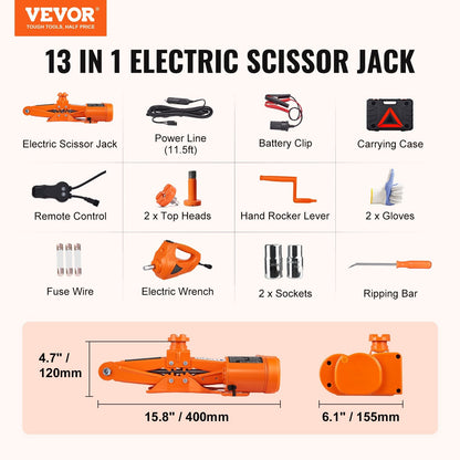 VEVOR Electric Car Jack, 3 Tons  6600 Lbs Scissor Jack With Electric