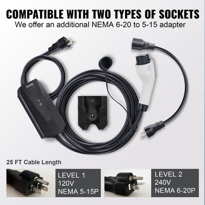Portable EV Charger, 16 Amp 120V Or 240V, Electric Vehicle Charger