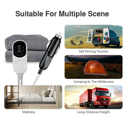 12V Heating Mat Plush Thicker Heated Heater Mattress Thermostat Travel