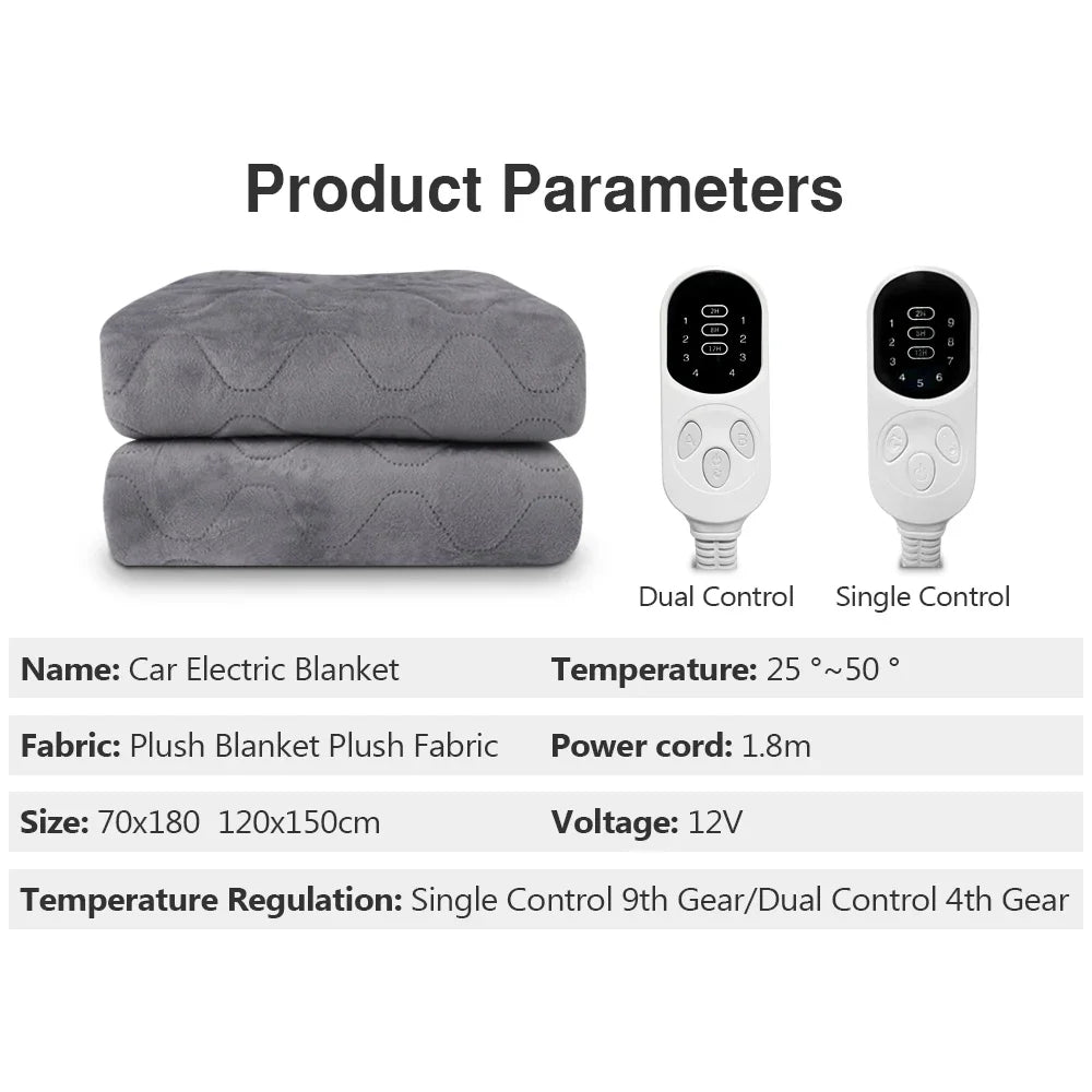 12V Heating Mat Plush Thicker Heated Heater Mattress Thermostat Travel