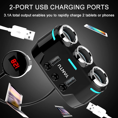 Car Socket Splitter 3 Adapter 12V-24V Car Cigarette Lighter